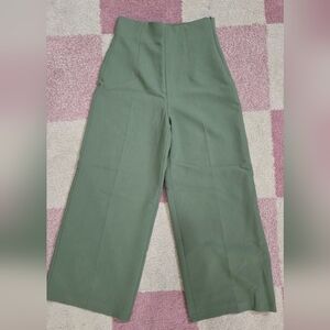 Zara Cropped High Waisted Olive Green Wide Leg Trouser Pant Size: XS